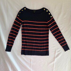 Ann Taylor Stripe Sweater | Size Small | Gold Button Shoulder | Nautical Knit